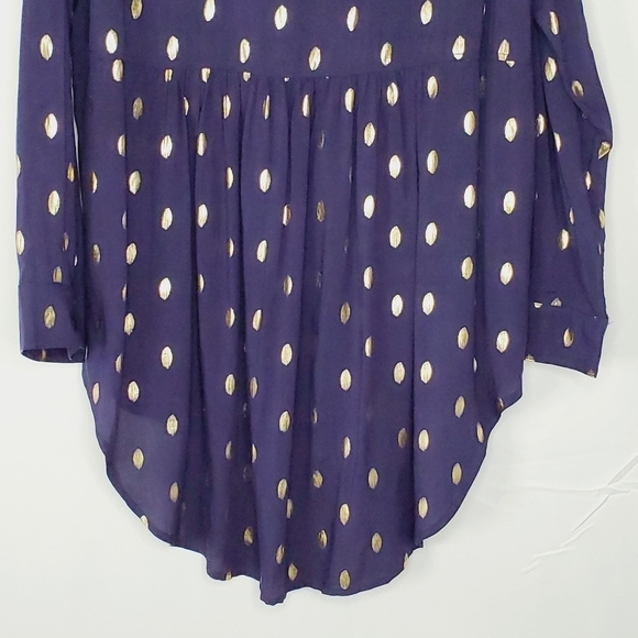 Solitaire Gold Dot Button Front Tunic Size XL Long Sleeve Hi-Low Hem Mini Dress - Picture 7 of 13